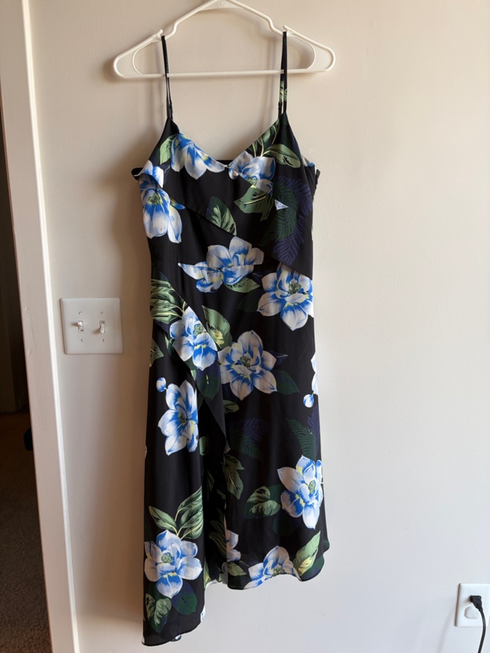 Banana Republic Black Floral Midi Slip Dress with Blue and Green Bloom